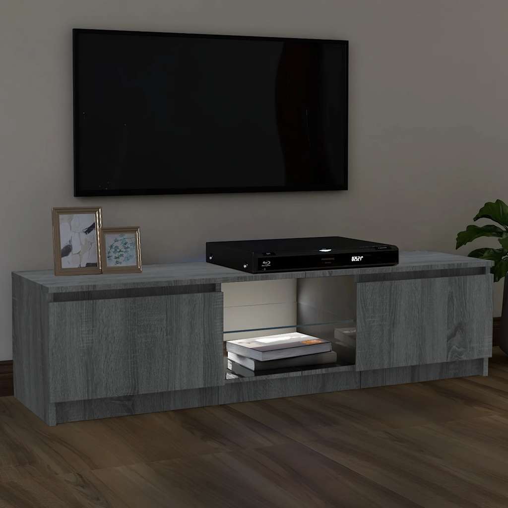 tv-bord med LED-lys 120x30x36 cm grå sonoma-eg