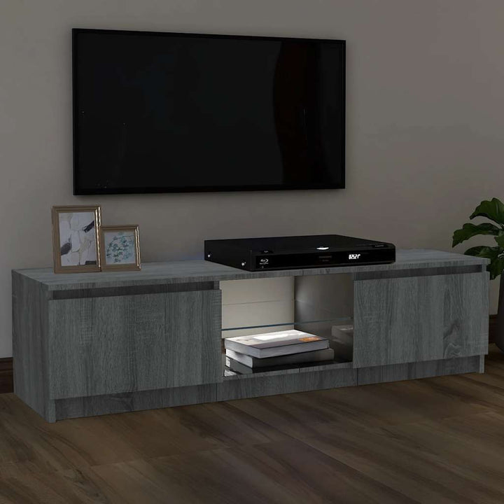 tv-bord med LED-lys 120x30x36 cm grå sonoma-eg