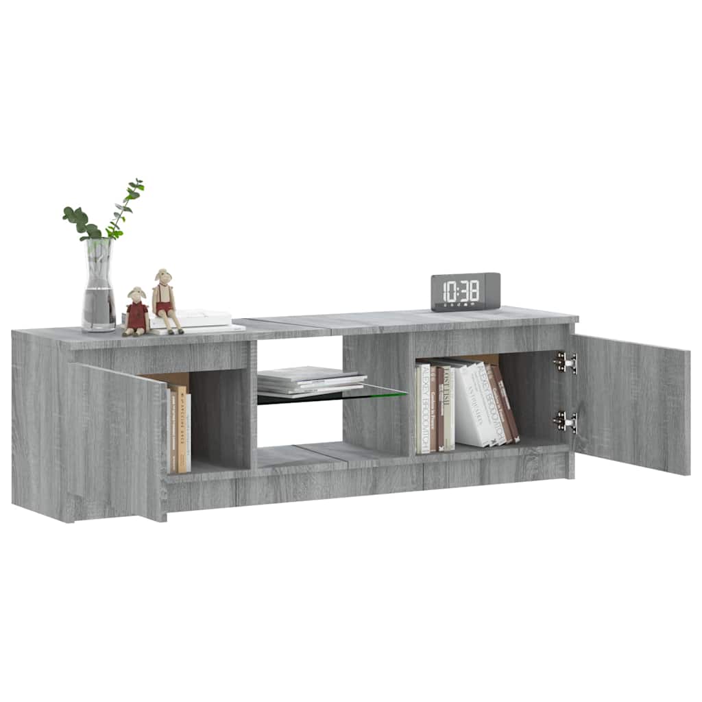tv-bord med LED-lys 120x30x36 cm grå sonoma-eg