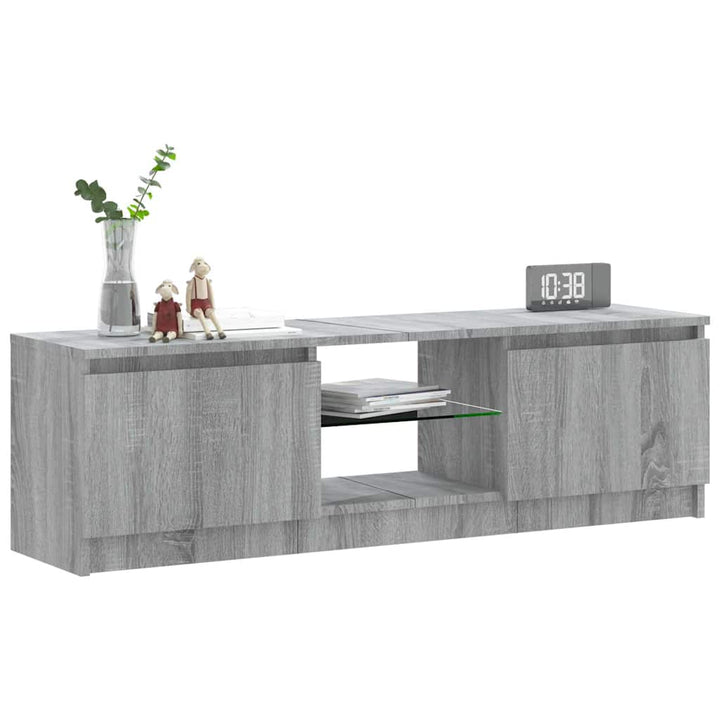 tv-bord med LED-lys 120x30x36 cm grå sonoma-eg