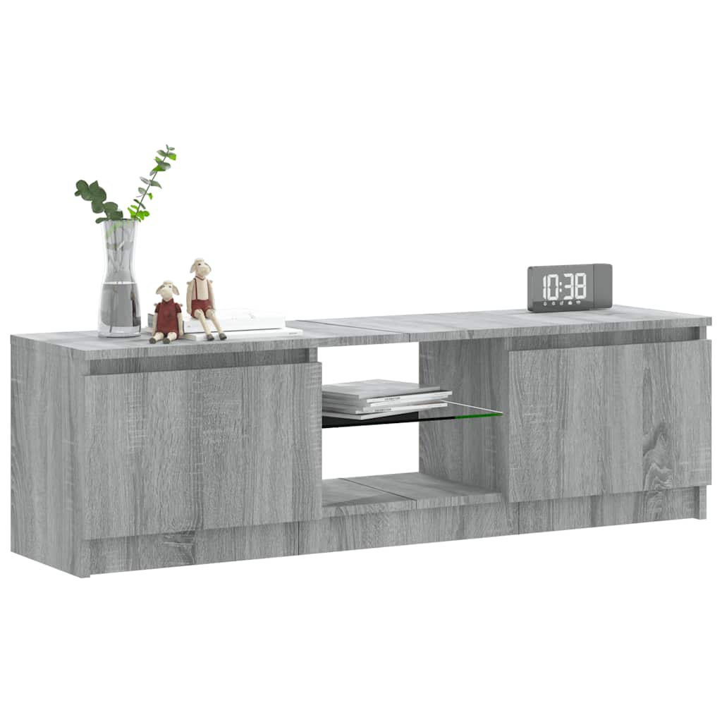 tv-bord med LED-lys 120x30x36 cm grå sonoma-eg