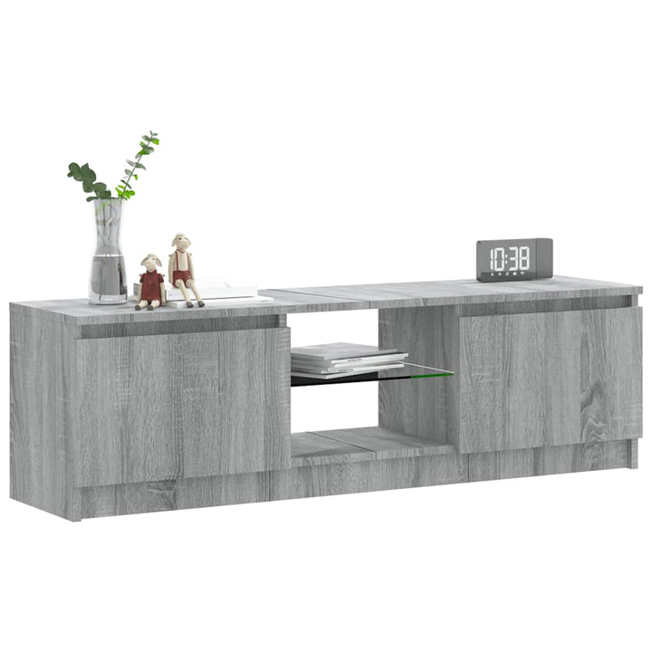 tv-bord med LED-lys 120x30x36 cm grå sonoma-eg