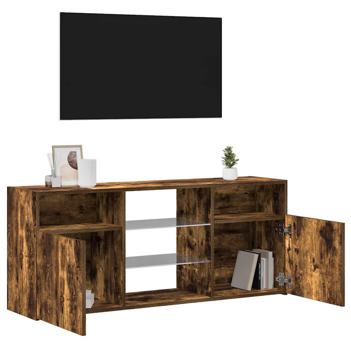 tv-bord med LED-lys 120x30x50 cm røget egetræsfarve