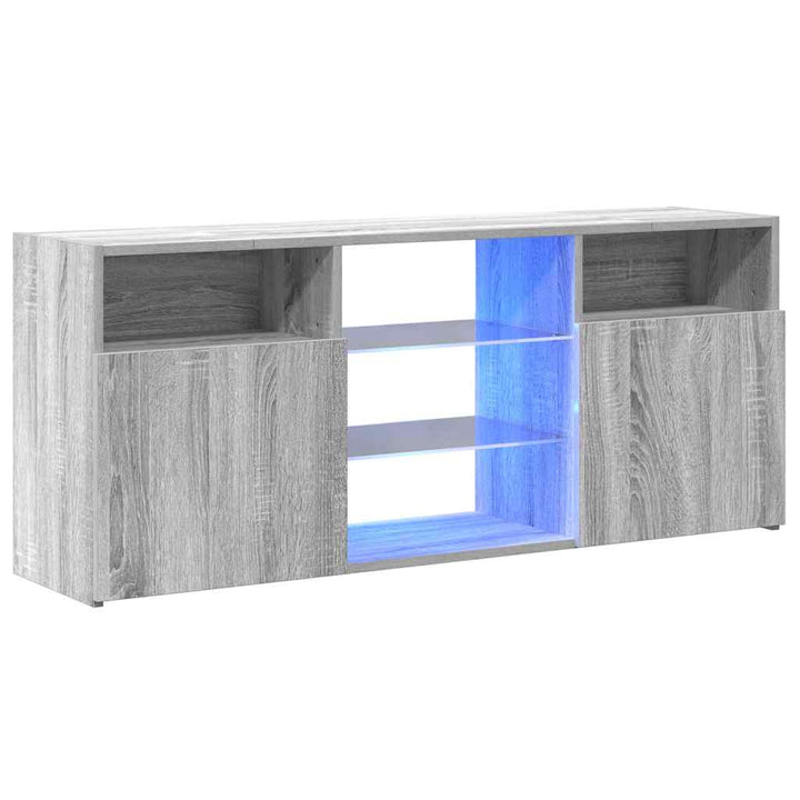 tv-bord med LED-lys 120x30x50 cm grå sonoma-eg