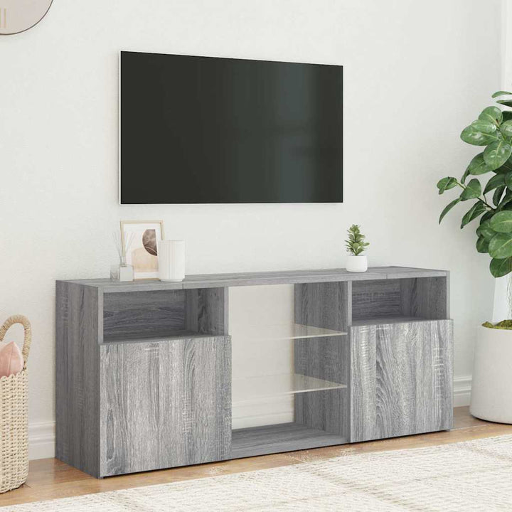 tv-bord med LED-lys 120x30x50 cm grå sonoma-eg