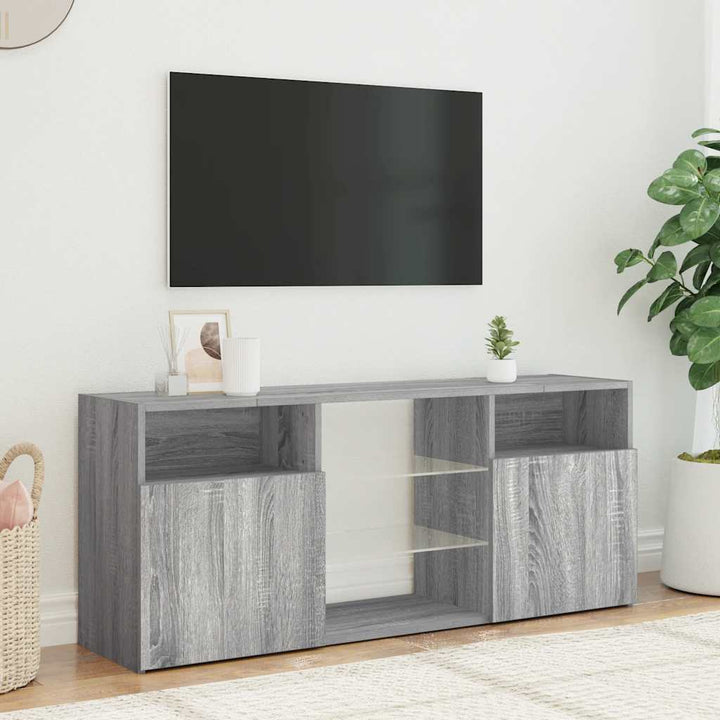 tv-bord med LED-lys 120x30x50 cm grå sonoma-eg