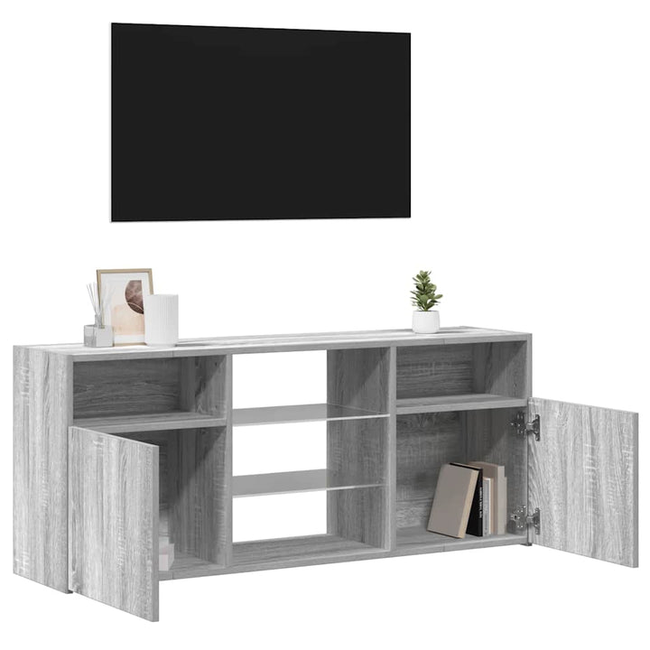 tv-bord med LED-lys 120x30x50 cm grå sonoma-eg