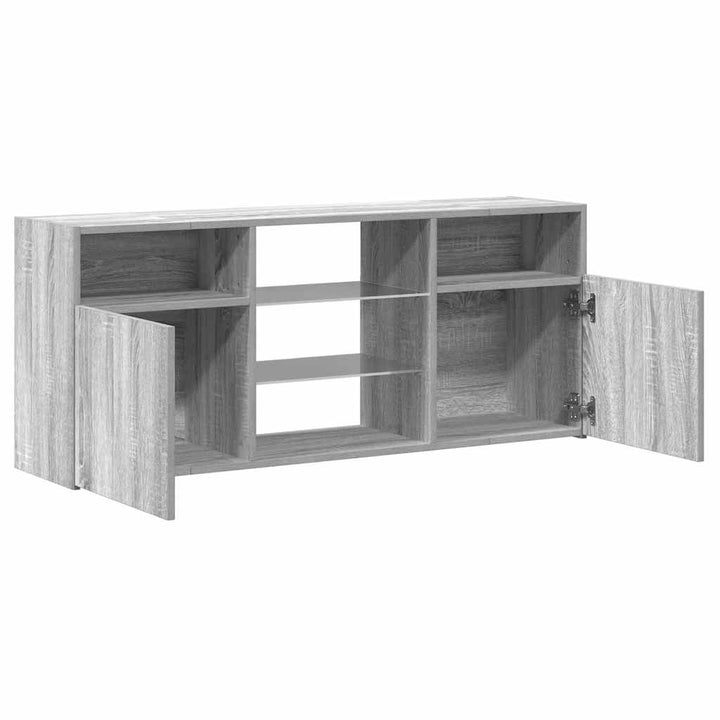 tv-bord med LED-lys 120x30x50 cm grå sonoma-eg