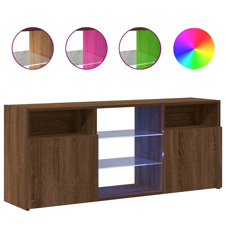 tv-bord med LED-lys 120x30x50 cm brun egetræsfarve