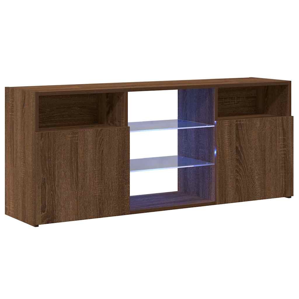 tv-bord med LED-lys 120x30x50 cm brun egetræsfarve