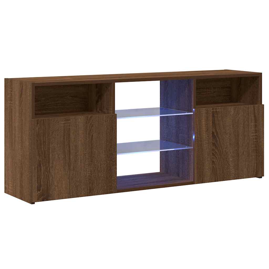 tv-bord med LED-lys 120x30x50 cm brun egetræsfarve