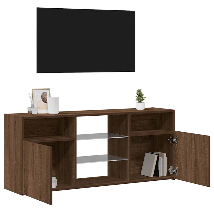 tv-bord med LED-lys 120x30x50 cm brun egetræsfarve