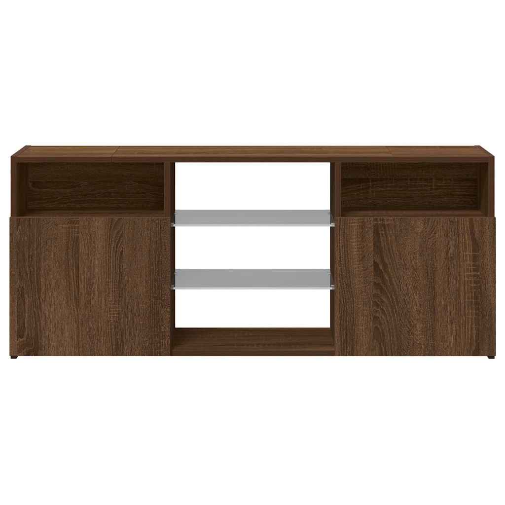 tv-bord med LED-lys 120x30x50 cm brun egetræsfarve