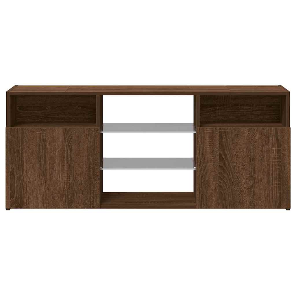 tv-bord med LED-lys 120x30x50 cm brun egetræsfarve