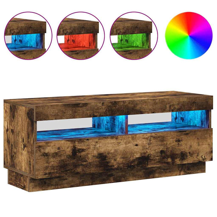 tv-bord med LED-lys 100x35x40 cm røget eg