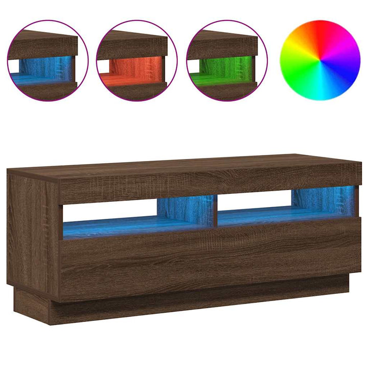tv-bord med LED-lys 100x35x40 cm brun eg
