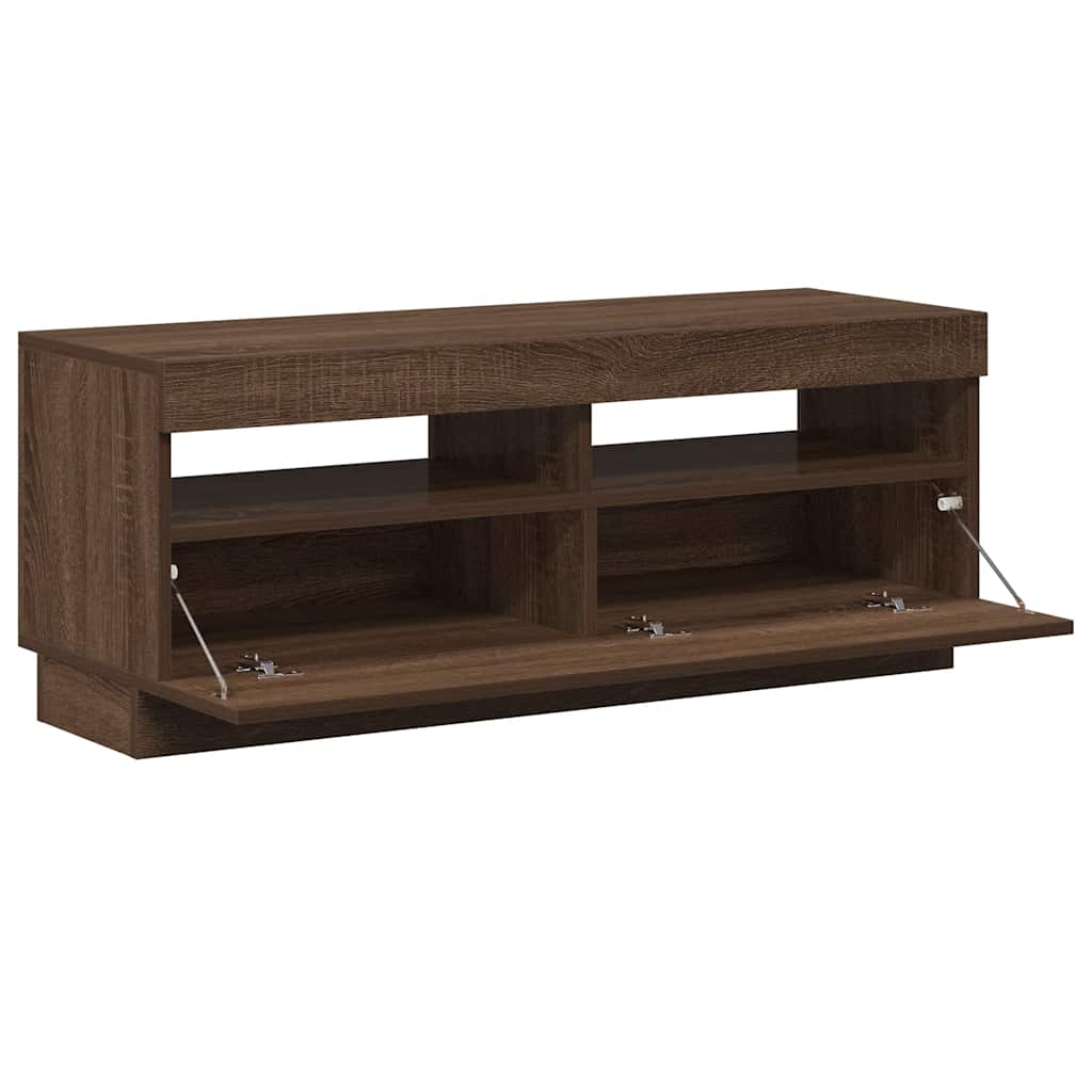 tv-bord med LED-lys 100x35x40 cm brun eg