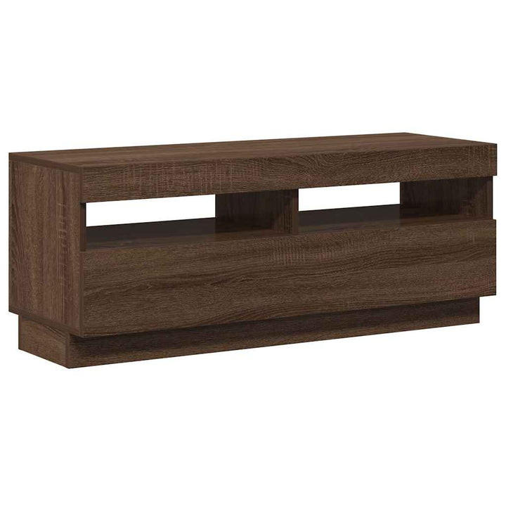 tv-bord med LED-lys 100x35x40 cm brun eg