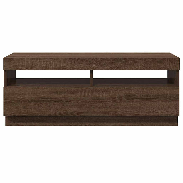 tv-bord med LED-lys 100x35x40 cm brun eg