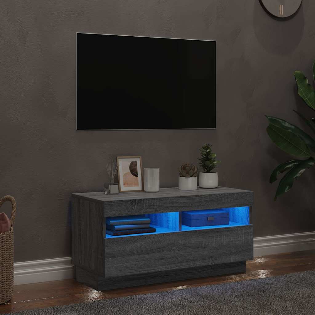 tv-bord med LED-lys 80x35x40 cm grå sonoma-eg