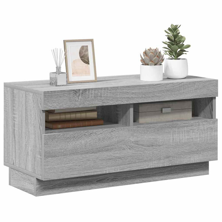 tv-bord med LED-lys 80x35x40 cm grå sonoma-eg