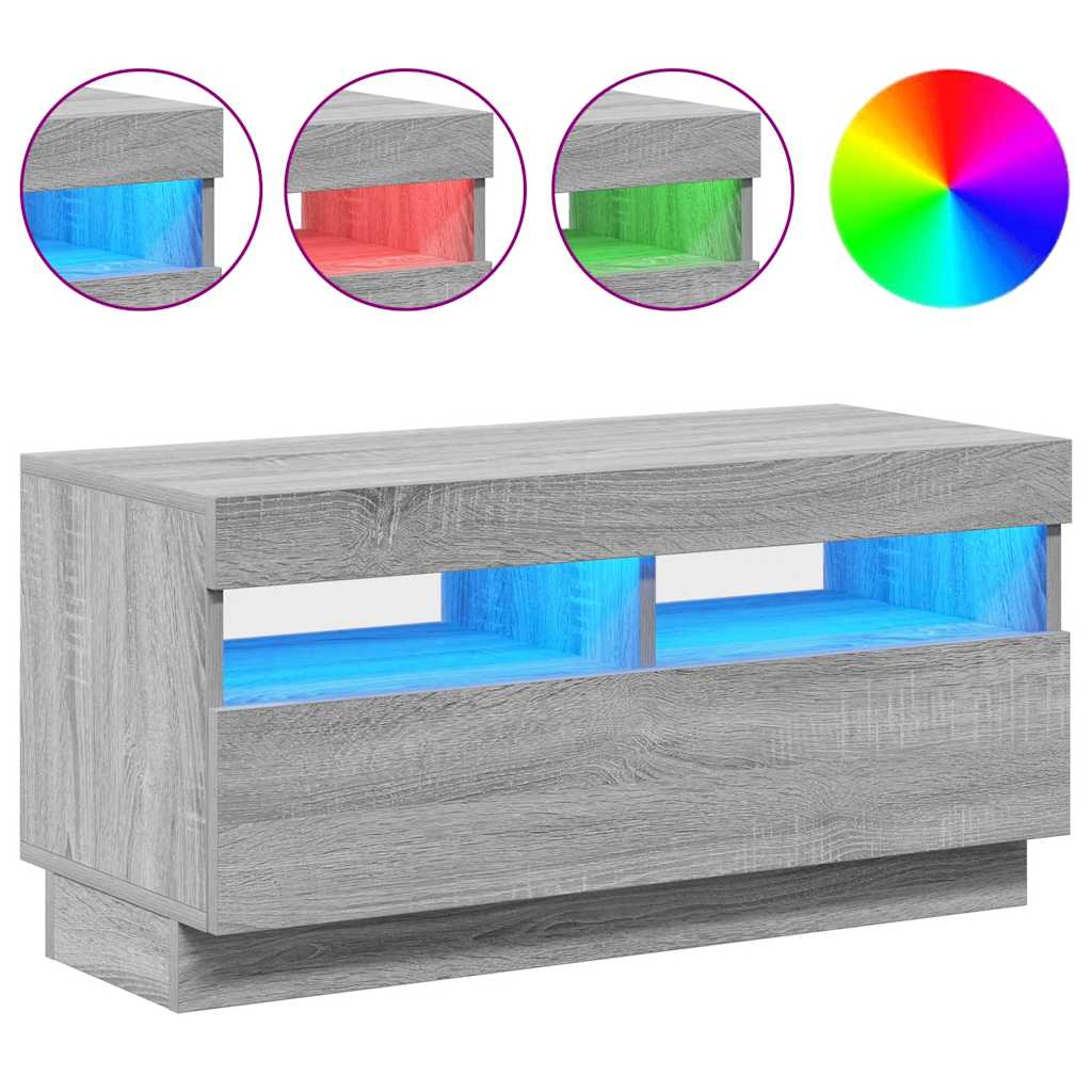 tv-bord med LED-lys 80x35x40 cm grå sonoma-eg