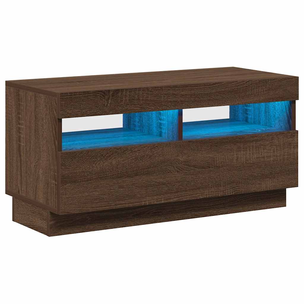 tv-bord med LED-lys 80x35x40 cm brun eg