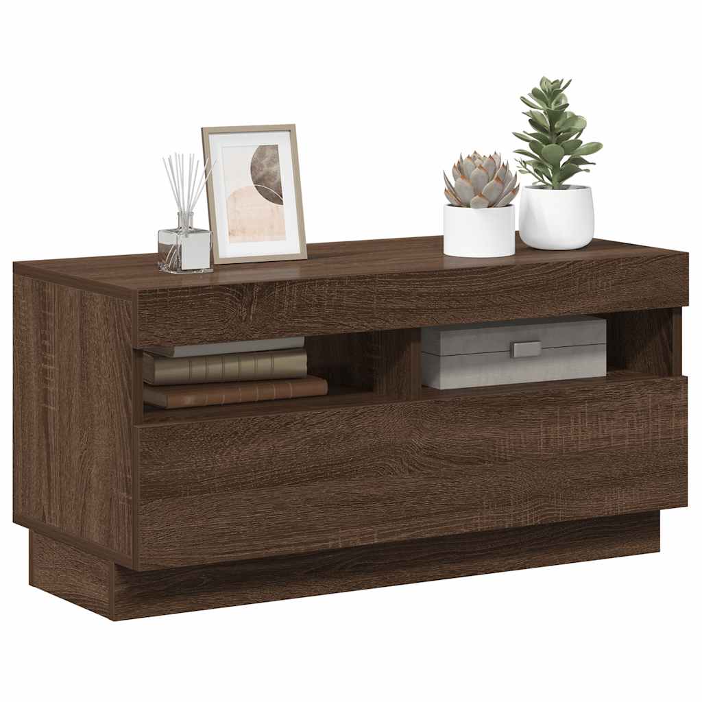 tv-bord med LED-lys 80x35x40 cm brun eg