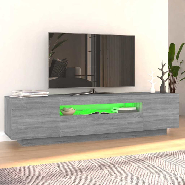 tv-bord med LED-lys 160x35x40 cm grå sonoma-eg
