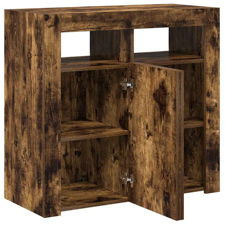 skænk med LED-lys 80x35x75 cm røget eg