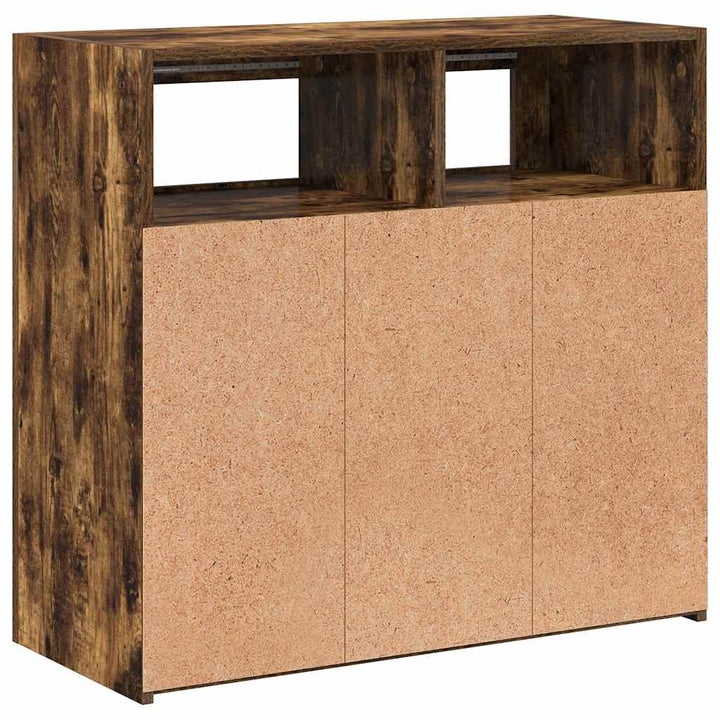 skænk med LED-lys 80x35x75 cm røget eg