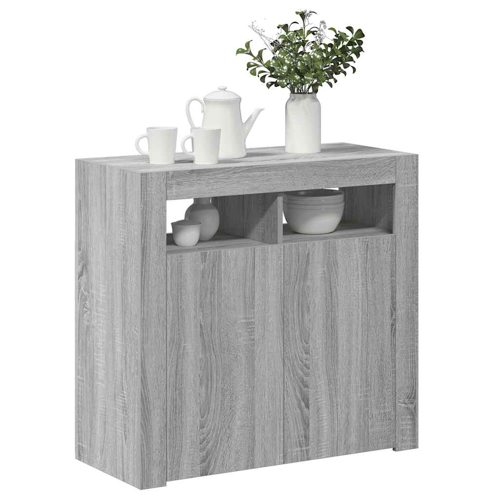 skænk med LED-lys 80x35x75 cm grå sonoma-eg
