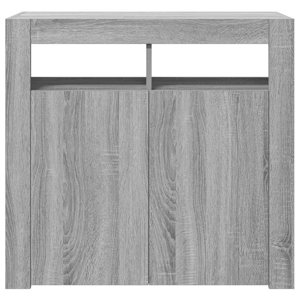 skænk med LED-lys 80x35x75 cm grå sonoma-eg