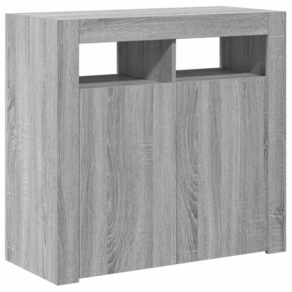 skænk med LED-lys 80x35x75 cm grå sonoma-eg