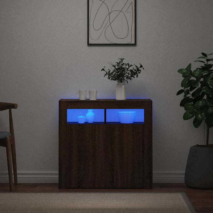 skænk med LED-lys 80x35x75 cm brun eg
