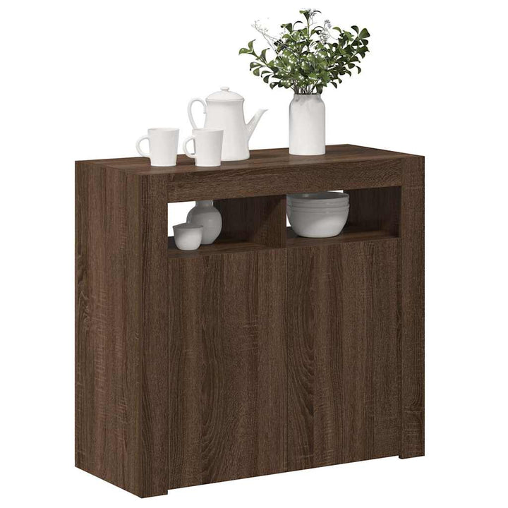 skænk med LED-lys 80x35x75 cm brun eg
