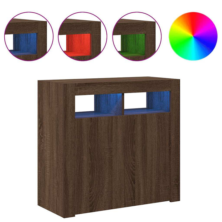 skænk med LED-lys 80x35x75 cm brun eg