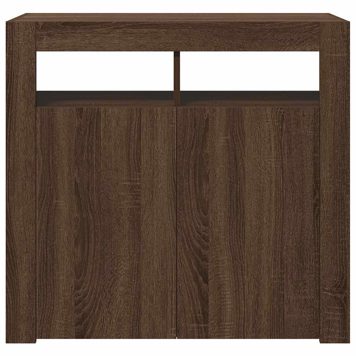 skænk med LED-lys 80x35x75 cm brun eg