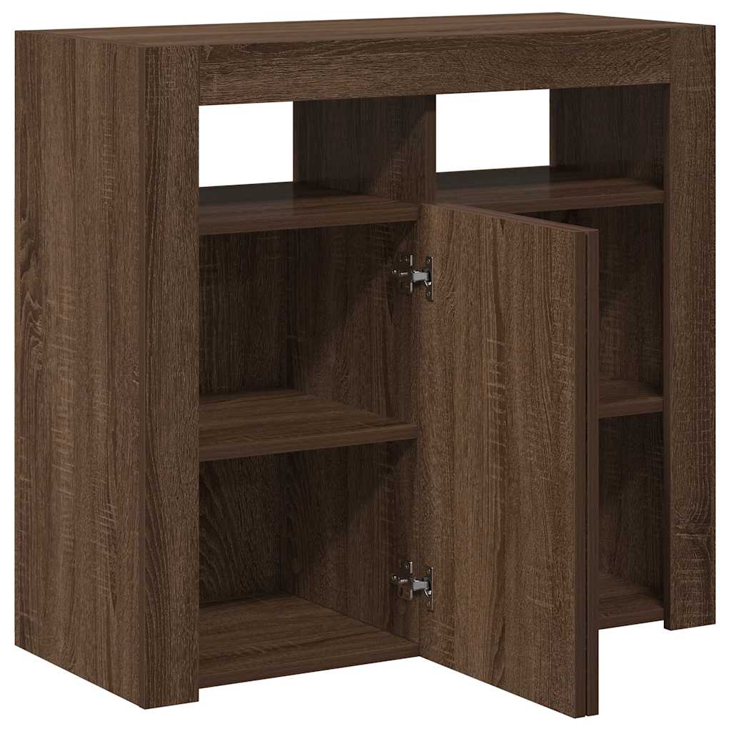 skænk med LED-lys 80x35x75 cm brun eg