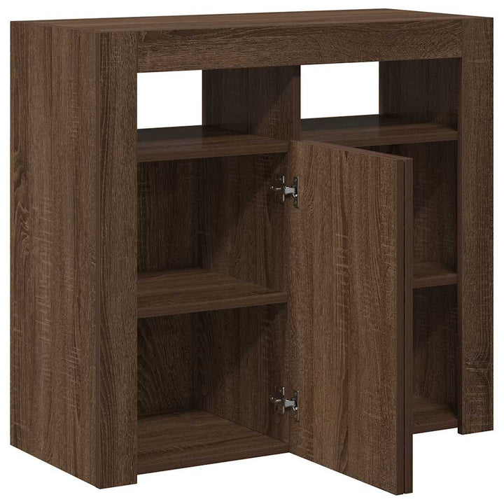 skænk med LED-lys 80x35x75 cm brun eg