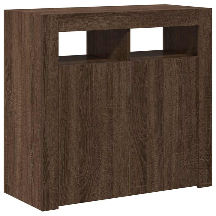 skænk med LED-lys 80x35x75 cm brun eg