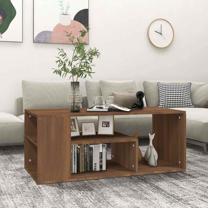 sofabord 100x50x40 cm konstrueret træ brun egetræsfarve