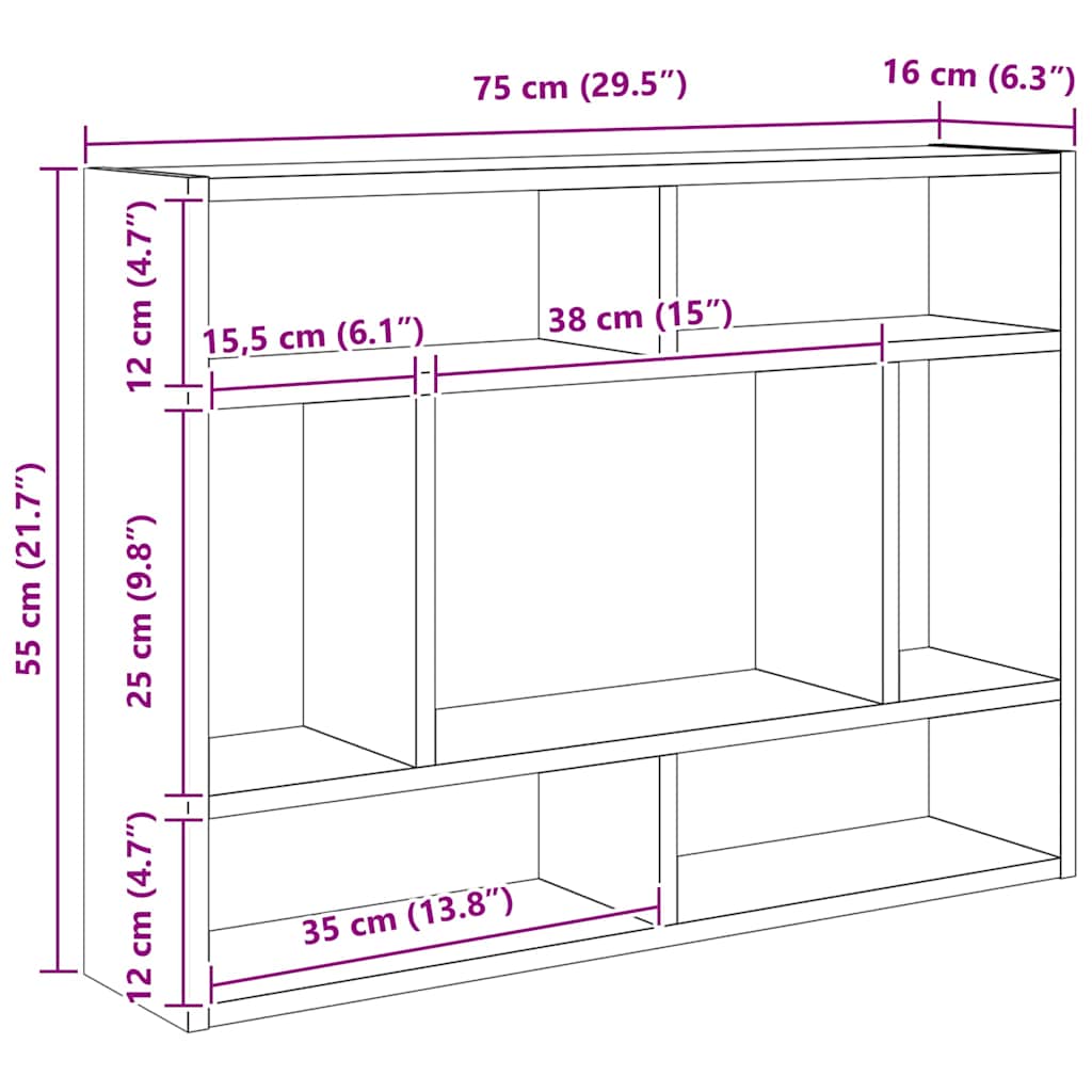 væghylde 75x16x55 cm konstrueret træ røget egetræsfinish