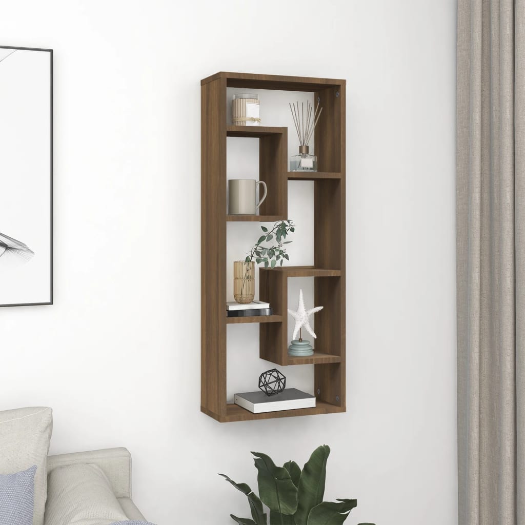 væghylde 36x16x90 cm konstrueret træ brun egetræsfarve