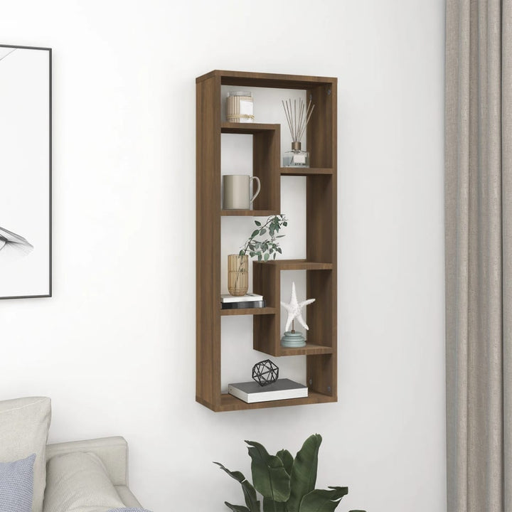 væghylde 36x16x90 cm konstrueret træ brun egetræsfarve