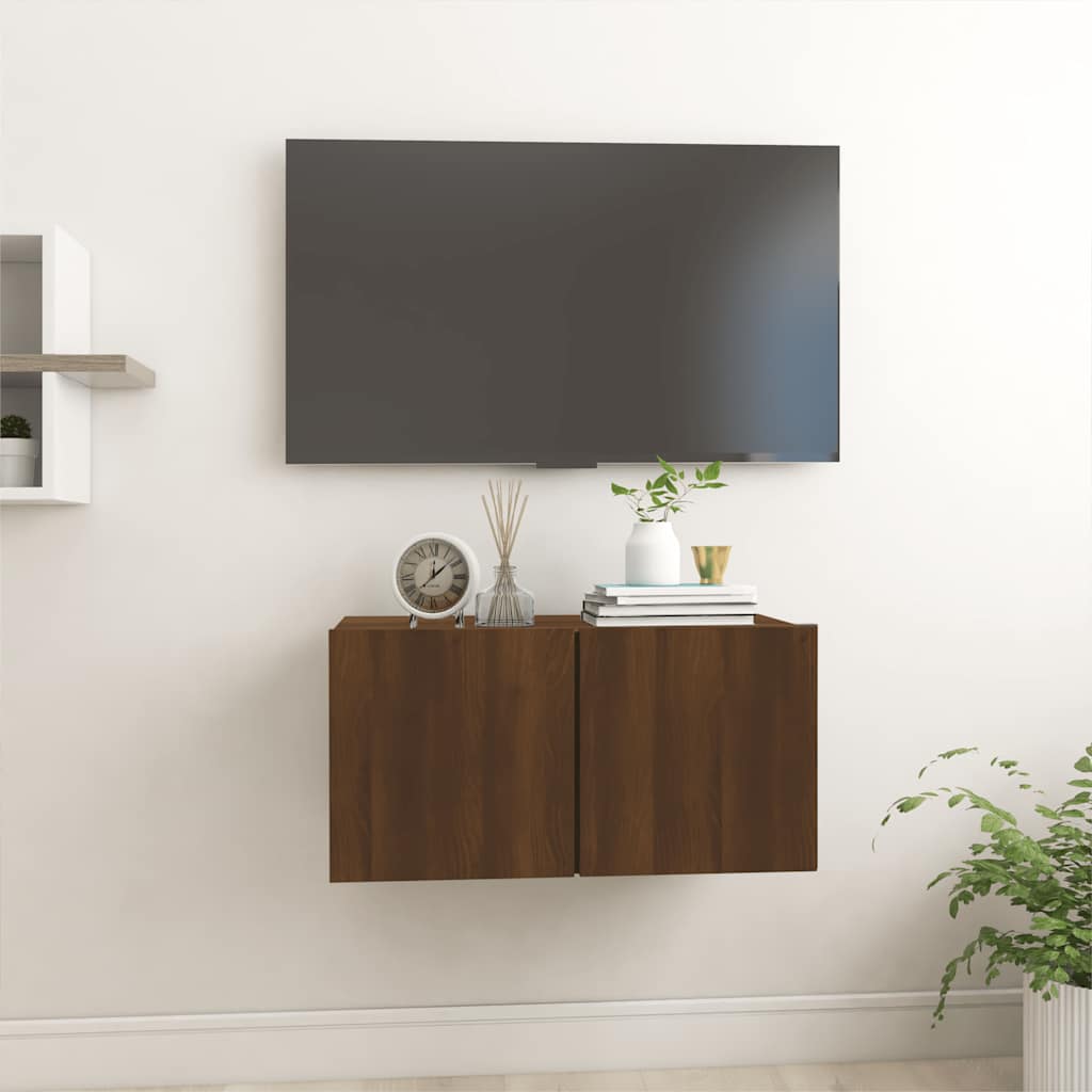 væghængt tv-bord 60x30x30 cm konstrueret træ brun egetræ