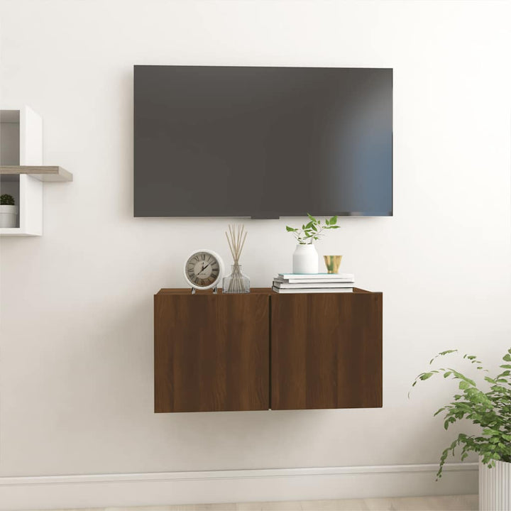 væghængt tv-bord 60x30x30 cm konstrueret træ brun egetræ