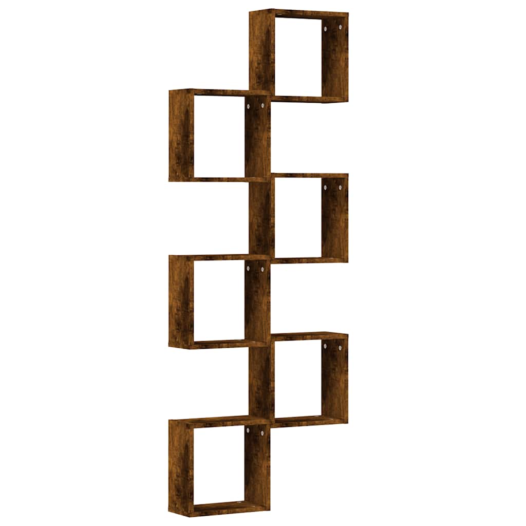 væghylder 6 stk. 30x15x30 cm kubeformet røget egetræ
