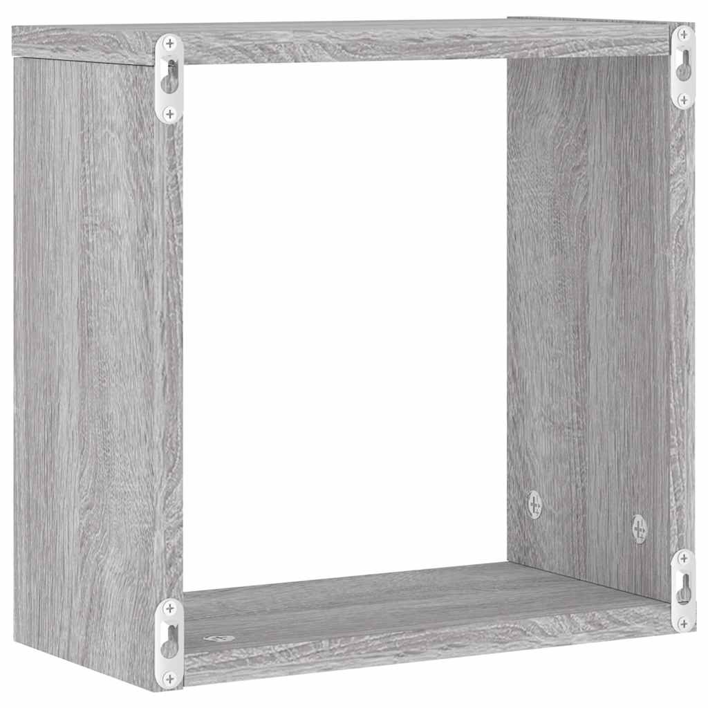 væghylder 6 stk. 30x15x30 cm kubeformet grå sonoma-eg
