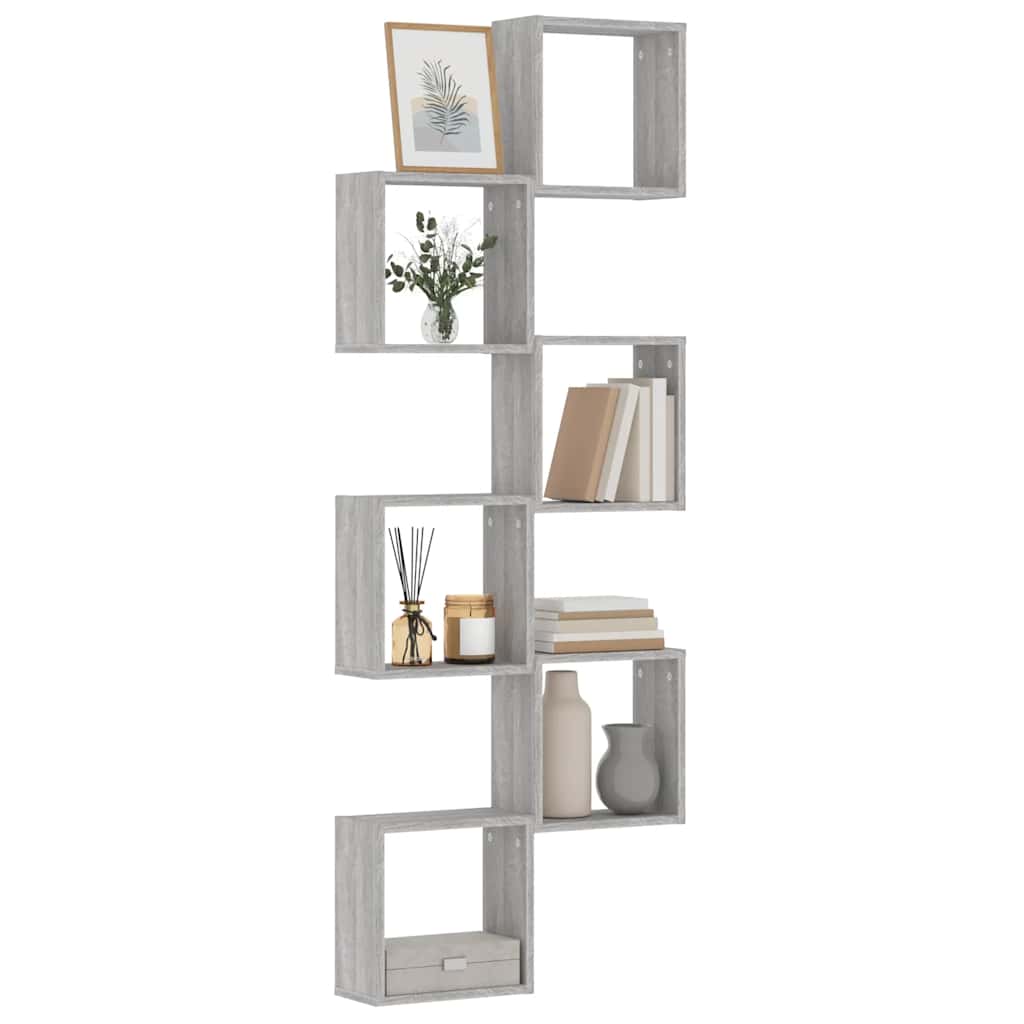 væghylder 6 stk. 30x15x30 cm kubeformet grå sonoma-eg